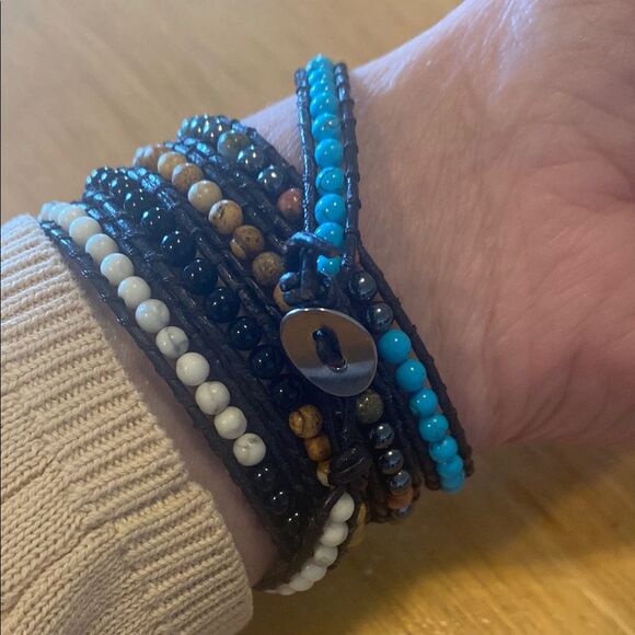 Bohemian Artisan Artist Natural Stone Wrap Bracelet 33” Long - Picture 2 of 4